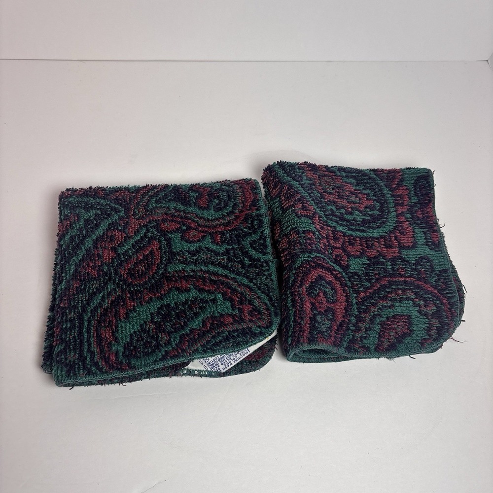 Vintage Fieldcrest Royal Velvet Washcloths Set of 2 Paisley Cotton Made USA